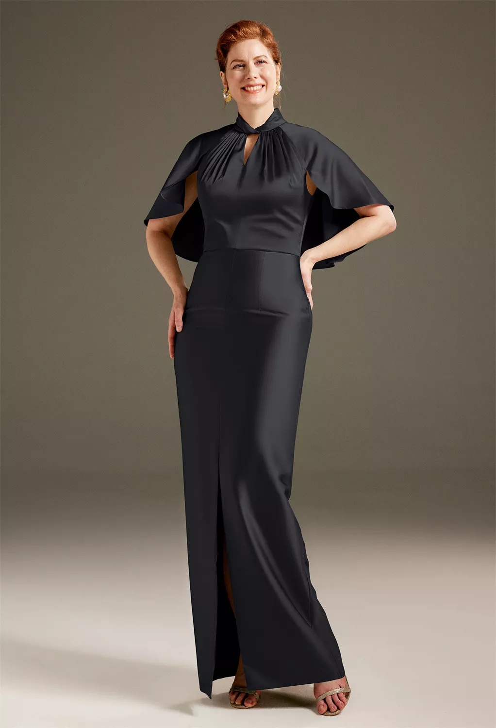 AW Luster Black Metallic  Mother of The Bride Dresses With Wraps
